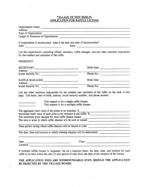 First page of the Application for Raffle License