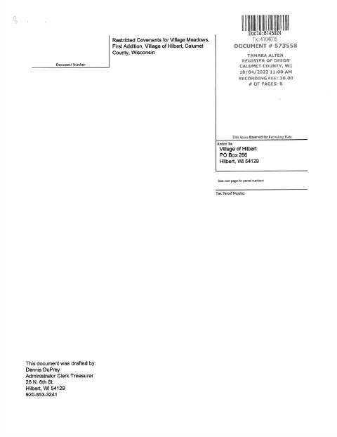 First page of the Village Meadows Restrictive Covenants