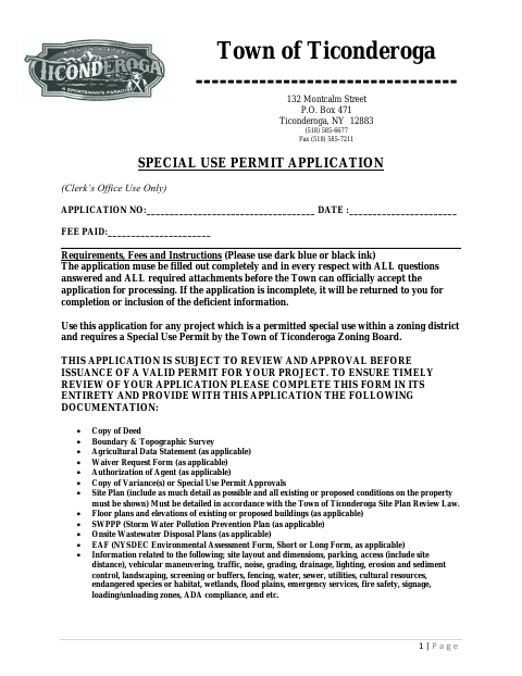 First page of the Special Use Permit Application