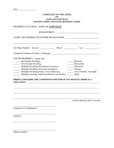 First page of the Complaint of Violation of Zoning and Building Codes