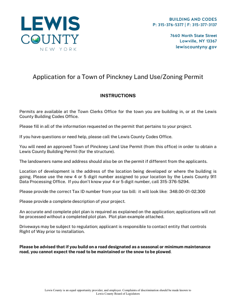 First page of the Land Use Zoning Permit Application