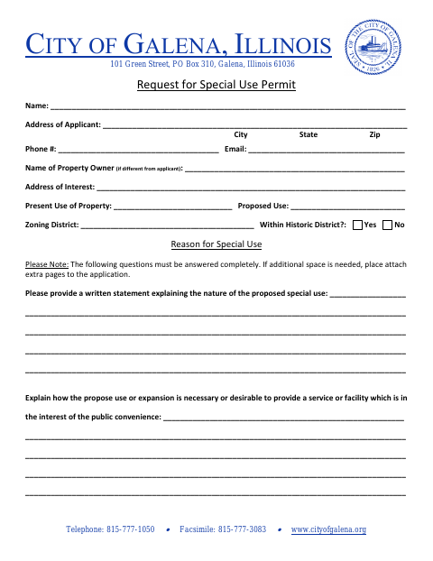 First page of the Request for Special Use Permit