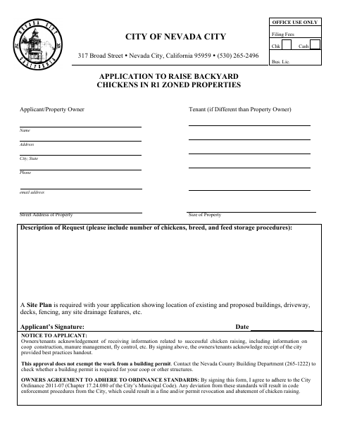 First page of the Application to Raise Backyard Chickens in R1 Zoned Properties