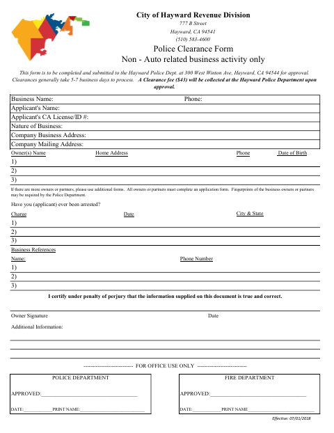 First page of the Police Clearance Form