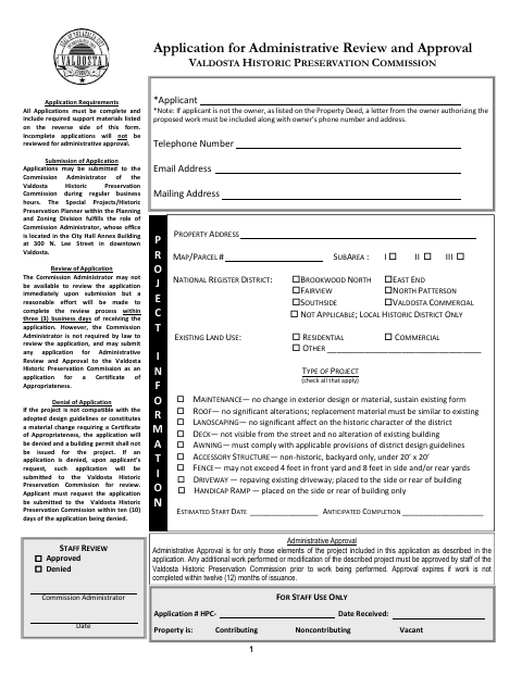 First page of the Application for Administrative Review and Approval