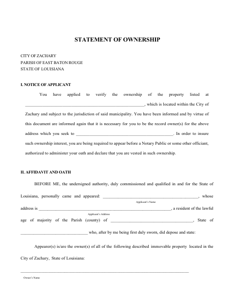 First page of the Statement of Ownership