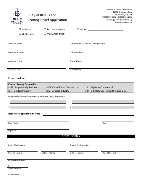 First page of the Zoning Relief Application