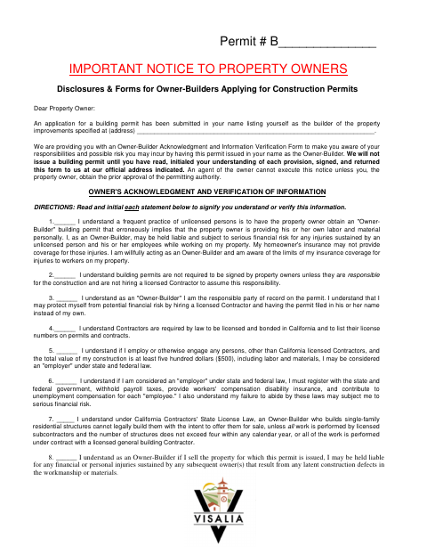 First page of the Owner-Builder Forms