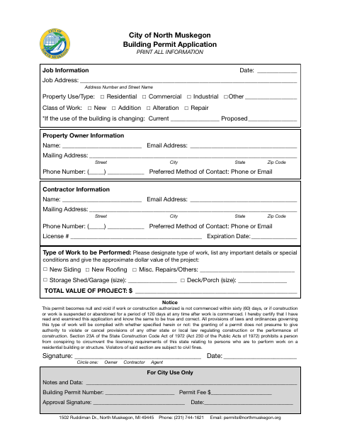 First page of the Building Permit Application