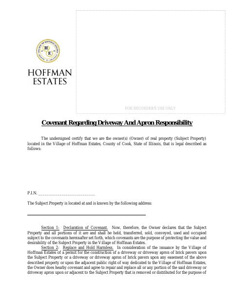 First page of the Covenant Regarding Driveway and Apron Responsibility