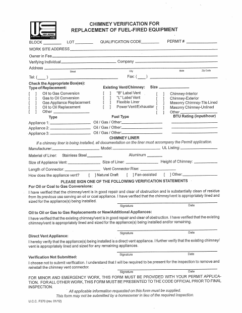First page of the Chimney Verification for Replacement of Fuel-Fired Equipment