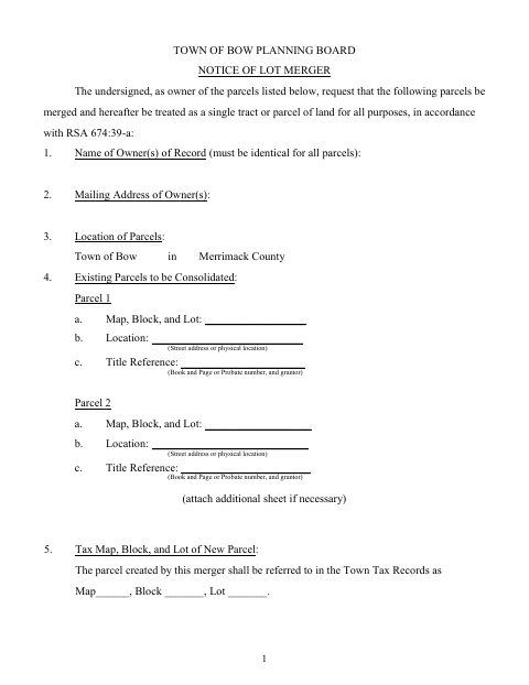 First page of the Voluntary Lot Merger Application