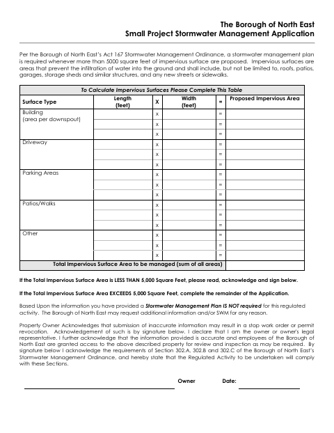First page of the Small Project Stormwater Management Application