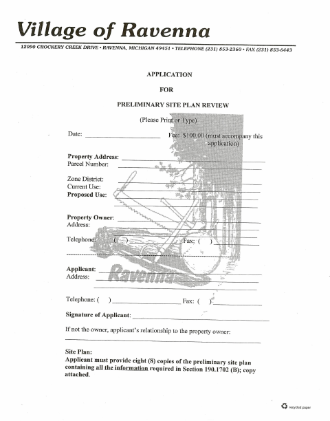 First page of the Preliminary Site Plan Review Application