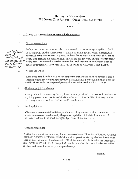 First page of the Demolition or Removal Permit Application
