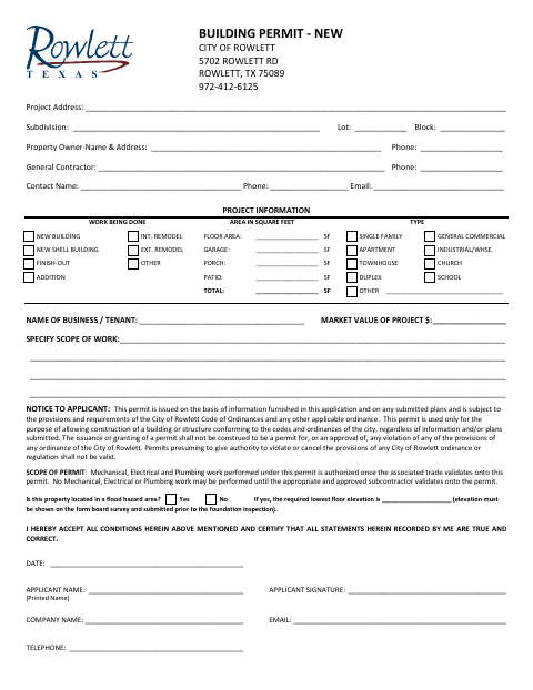 First page of the Building Permit - New