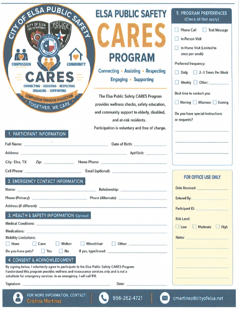 First page of the Elsa Public Safety CARES Program Application