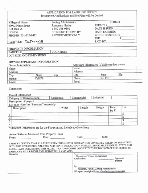 First page of the Land Use Permit / Special Use Permit Application