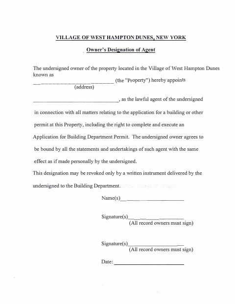 First page of the Owner's Designation of Agent