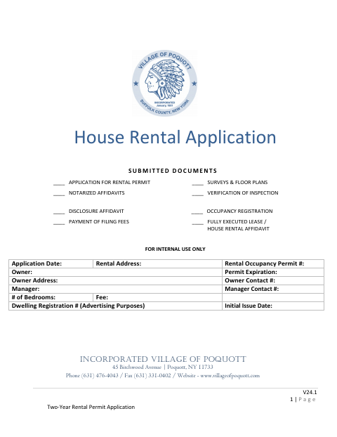 First page of the Two-Year Rental Permit Application