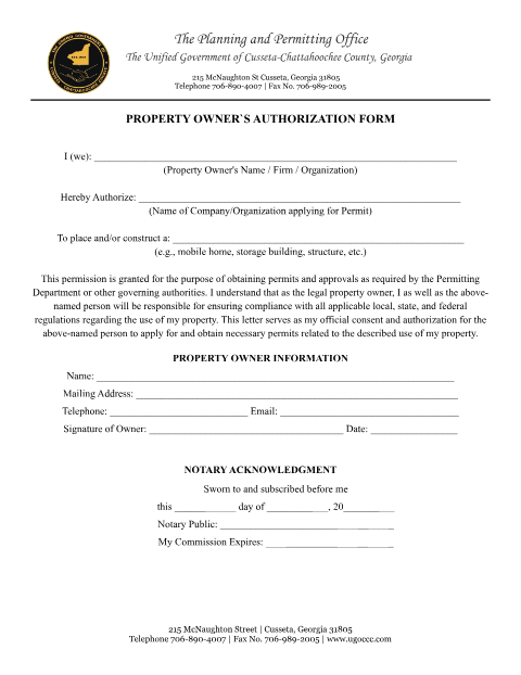First page of the Property Owner Authorization Form