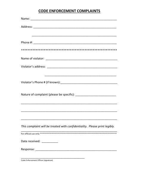 First page of the Code Enforcement Complaints