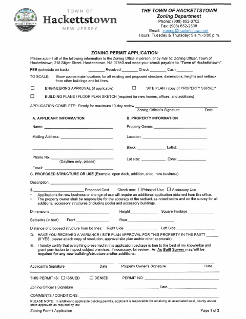First page of the Zoning Permit Application