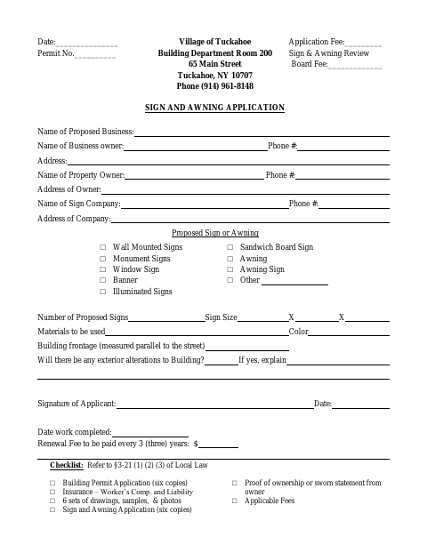 First page of the Sign and Awning Application