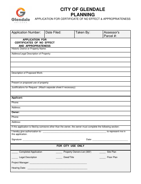 First page of the Application for Certificates of No Effect and Appropriateness