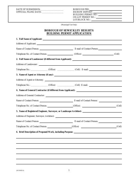 First page of the Building Permit Application