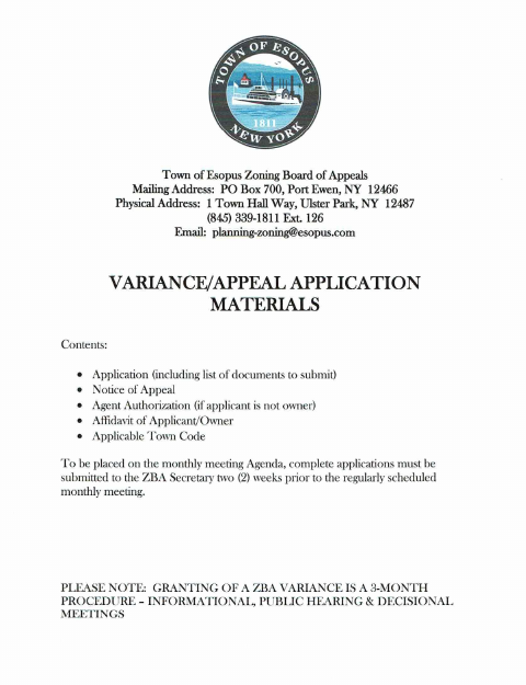 First page of the Variance and Appeal Application