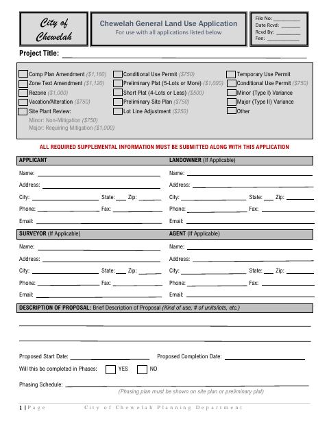 First page of the General Land Use Application