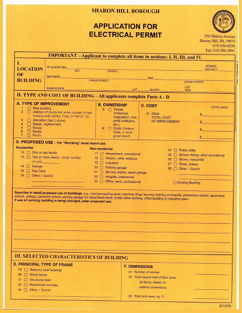 First page of the Electrical Permit