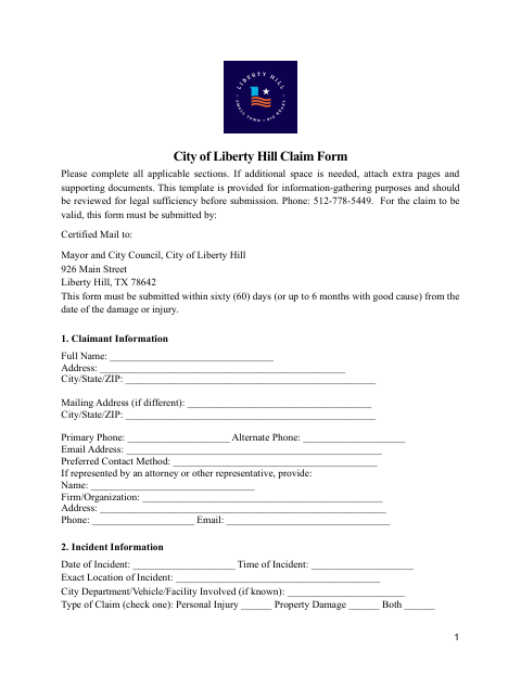 First page of the Claim Form