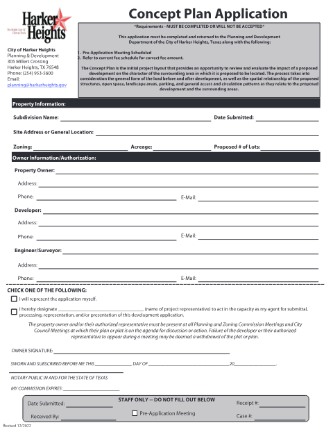 First page of the Concept Plan Application