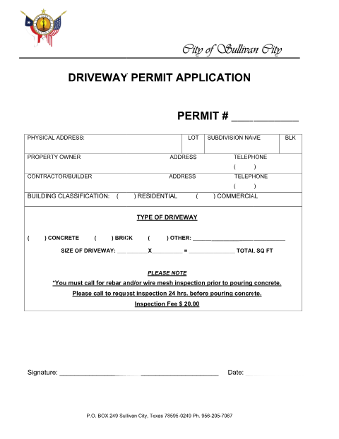 First page of the Driveway Permit Application