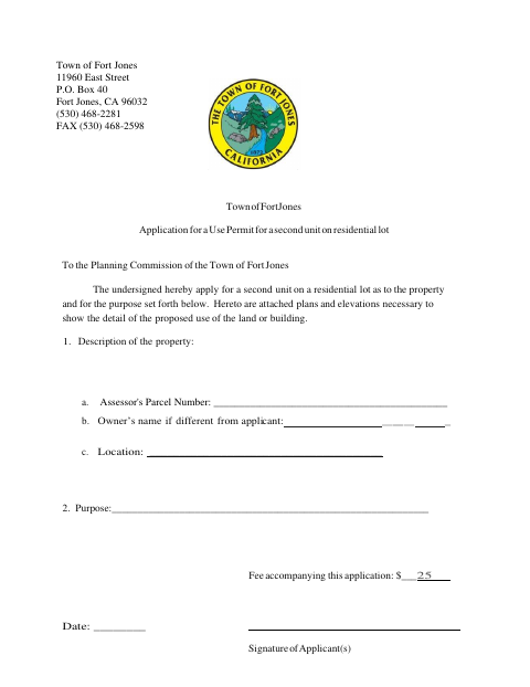 First page of the Application for a Use Permit for a Second Unit on a Residential Lot