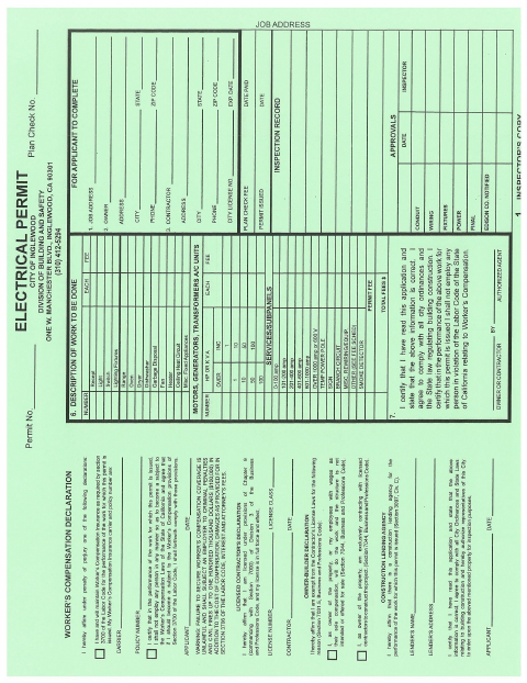 First page of the Electrical Application