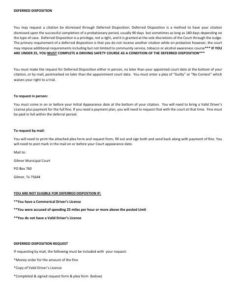 First page of the Deferred Disposition Request