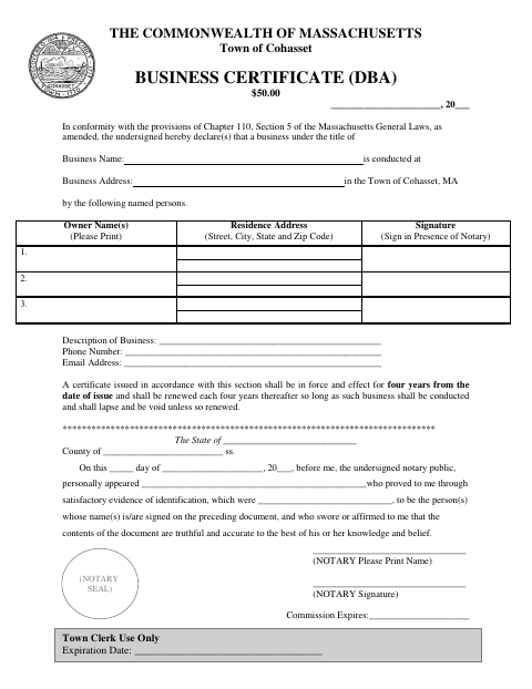 First page of the Business Certificate (DBA)