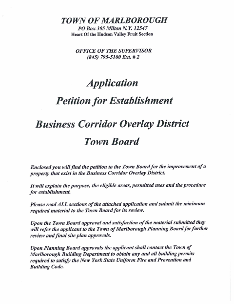 First page of the Business Corridor Overlay District Petition