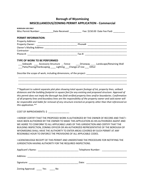 First page of the Commercial Miscellaneous/Zoning Permit Application