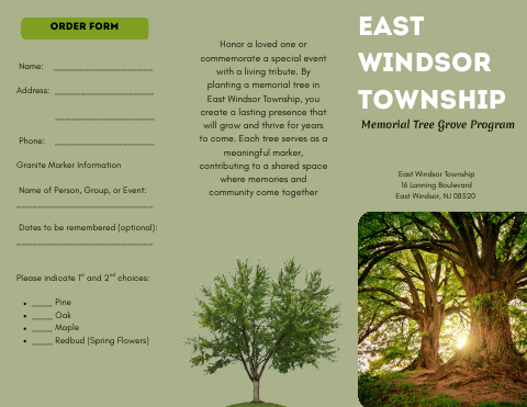 First page of the Memorial Tree Grove Program Order Form