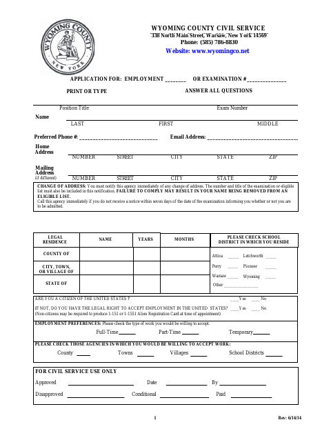 First page of the Application for Employment or Examination