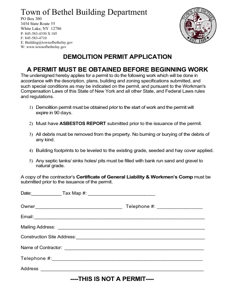 First page of the Demolition Permit Application
