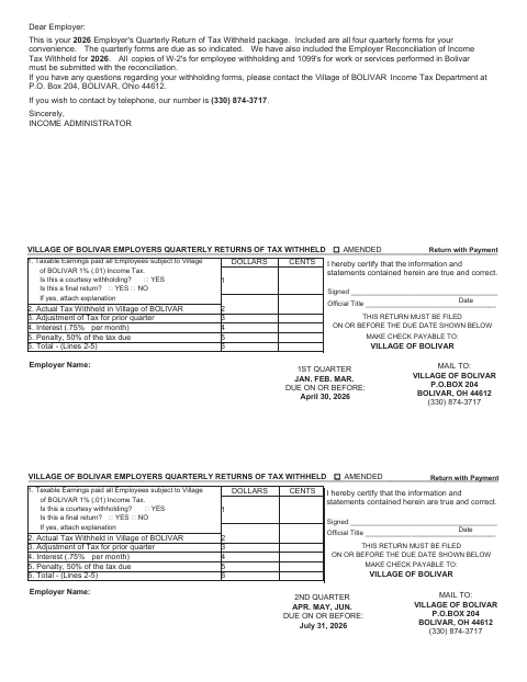 First page of the Employers Quarterly Returns of Tax Withheld