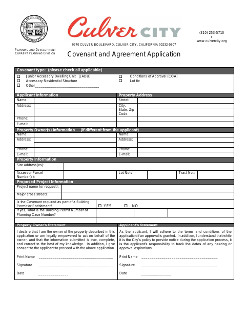 First page of the Covenant and Agreement Application
