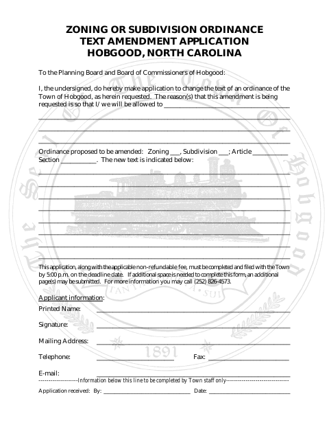 First page of the Zoning or Subdivision Ordinance Text Amendment Application