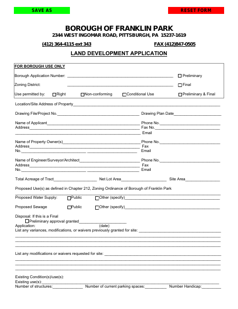 First page of the Land Development Application