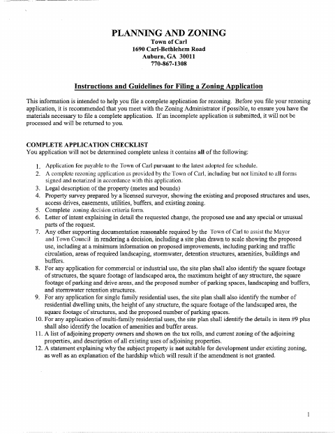 First page of the Rezoning Application